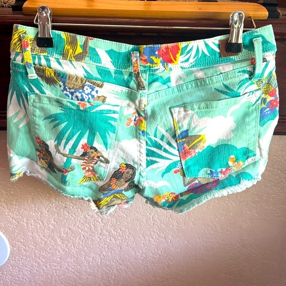 Roxy Tropical Print Jean Shorts - Green and Yellow - Picture 2 of 5
